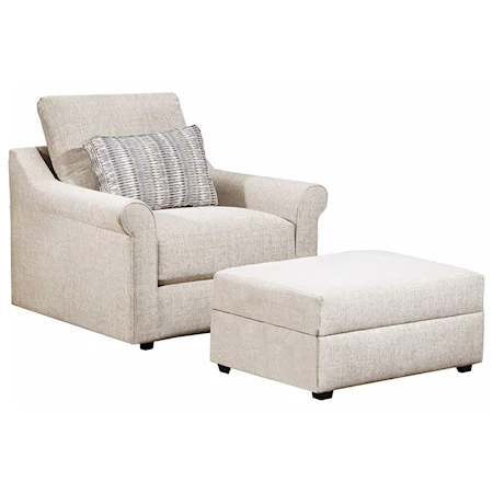 Transitional Chair and Ottoman Set with Pocketed Coil Seating